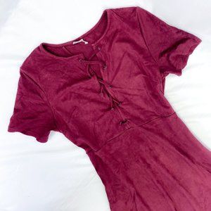 Womens Burgundy Dress Anthropologie Style PAPER CRANE Brand Plunge Velvet Feel